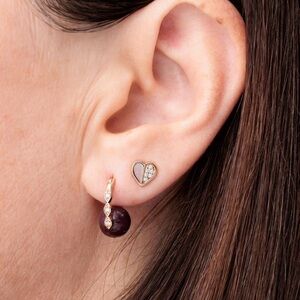 Sydney Evan 14k Gold & Diamond Heart with Stone Inlay Stud, Single